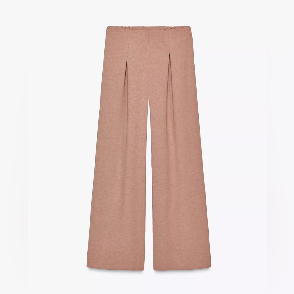 ZARA Flowy Elegant Tan Wide-Leg Pants Size M NWT